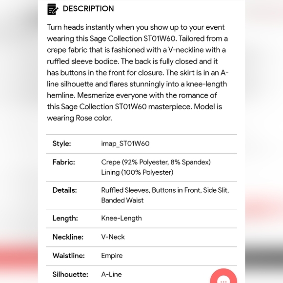 Sage Collective Ruffled Sleeve V-Neck Formal Dress. Size 14. Soft Pink - Picture 15 of 15